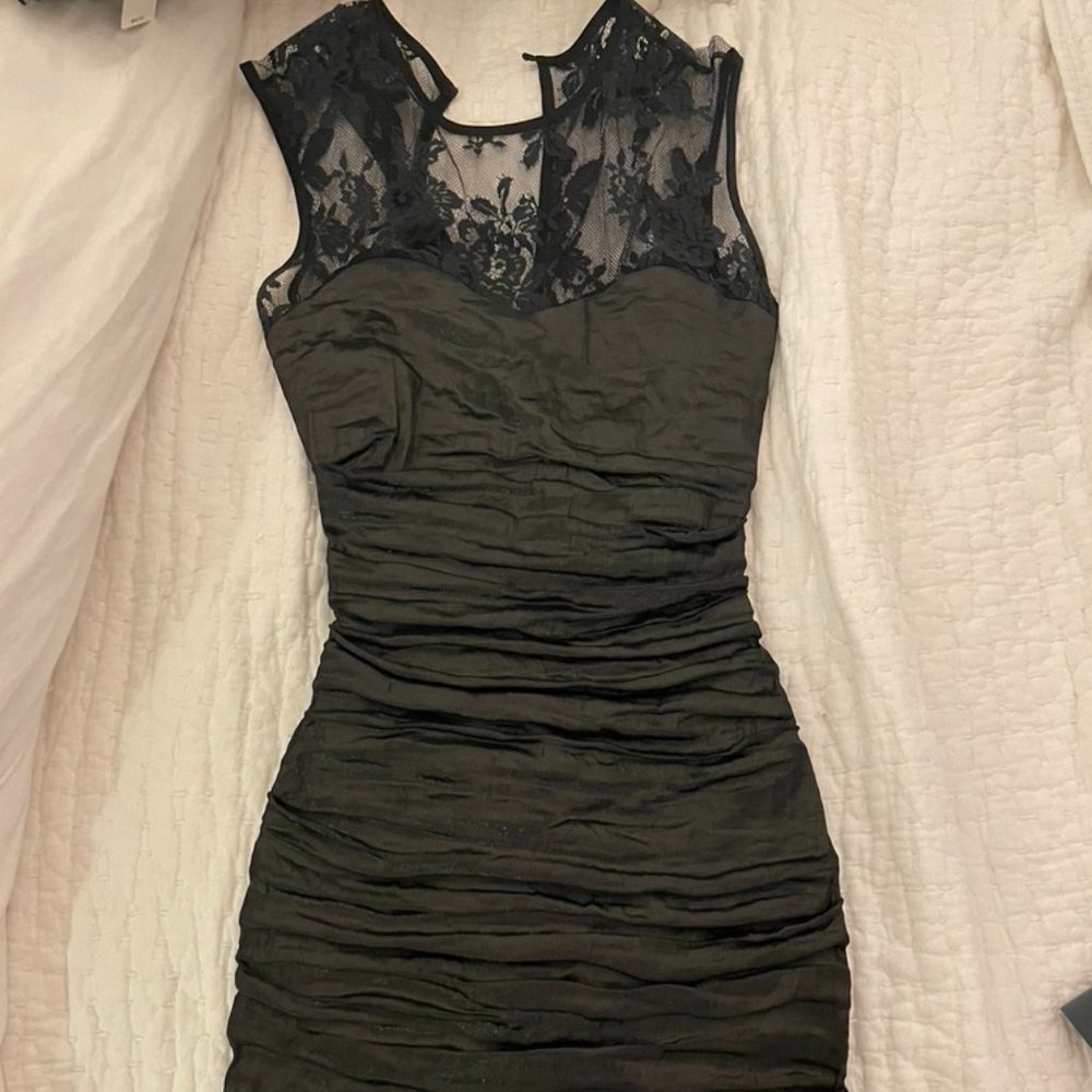 Nicole Miller Crepe and Lace Cocktail Dress